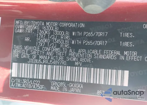 2018 Toyota 4Runner Trd Off Road Premium из США, поврежденный, VIN JTEBU5JRXJ5489790